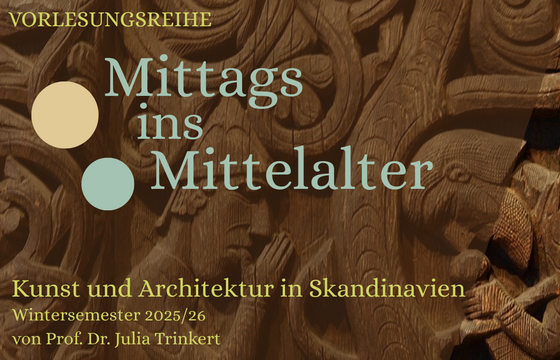 Im Hintergrund Holzrelief, im Vordergrund Informationen zur Veranstaltung