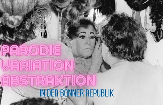 Schwarz-weiß-Bild, auf dem ein Clown sich vor einem Spiegel schminkt. Darunter sind die Einzeltermine zur Ringvorlesung gelistet.