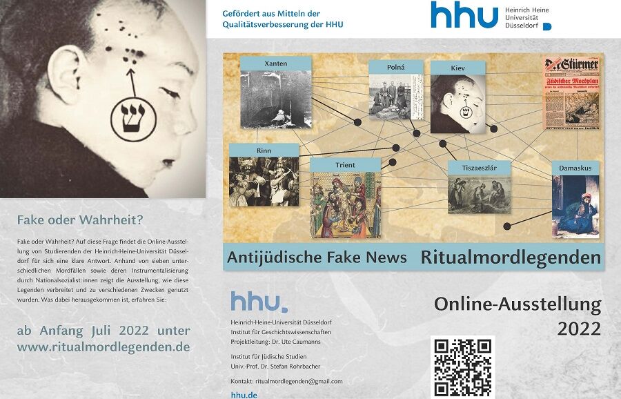 Flyer zur Online-Ausstellung Ritualmordlegenden – Antijüdische Fake News